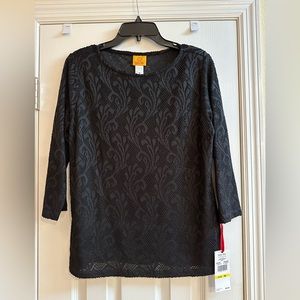 Ruby Rd “Ivory Coast” 3/4 Sleeve Top. NWT. Black. Size M.